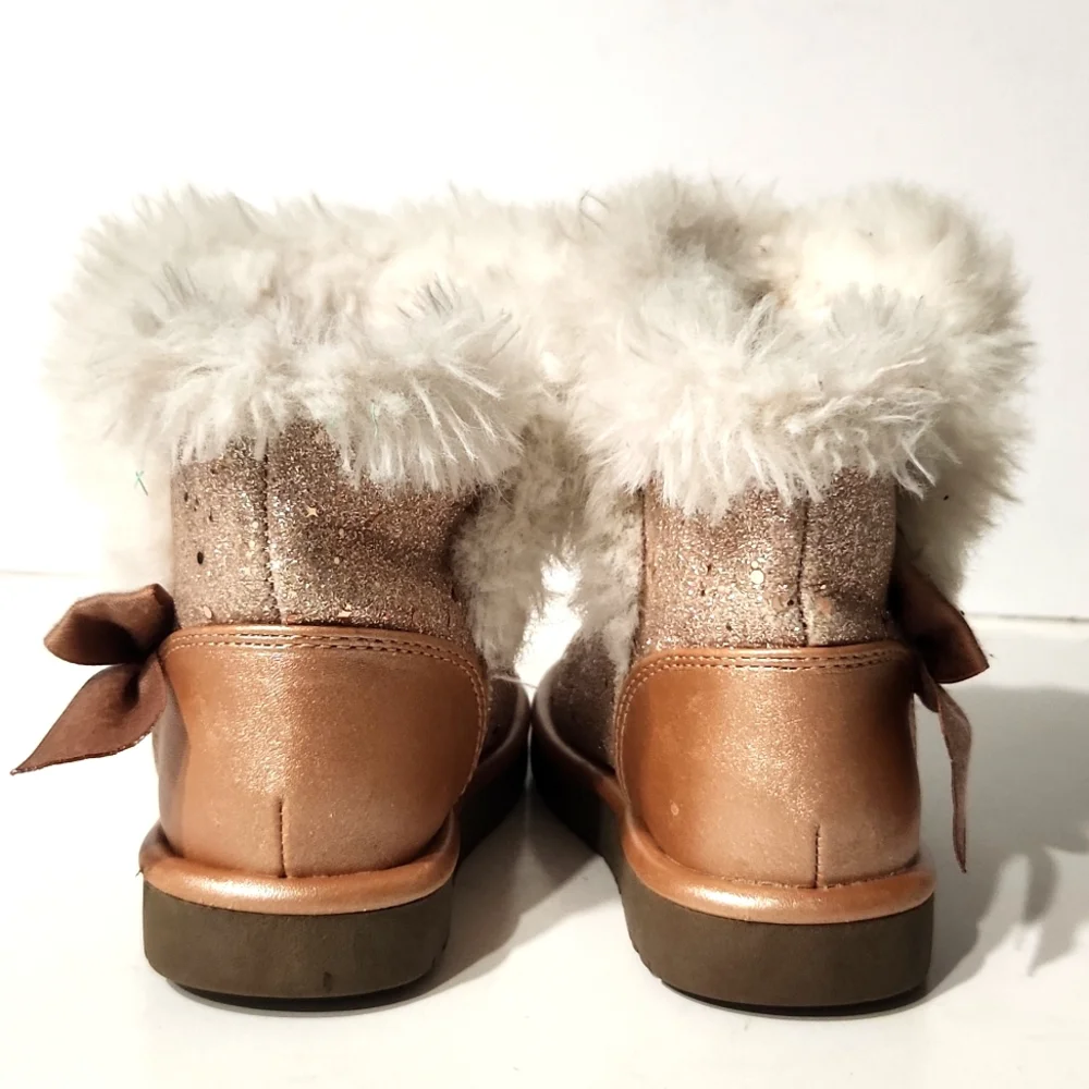 Juicy Couture Windsor Girl's Rose Gold Sparkle Faux Fur Toddler Boots Size 6